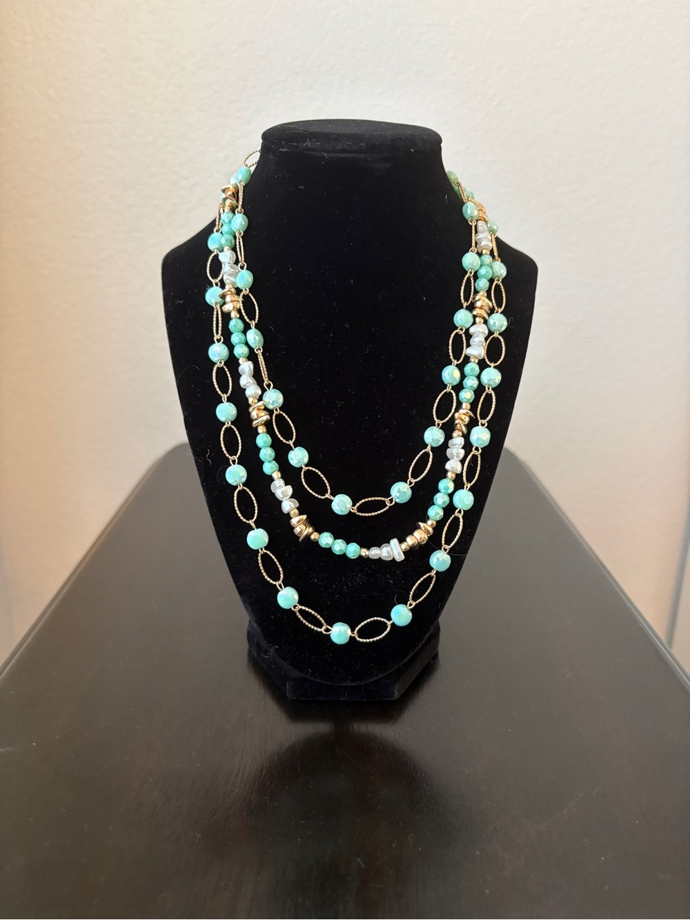 Turquoise Aqua Multi Strand Beaded Necklace